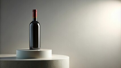 Poster - A single bottle of red wine displayed on a minimalist pedestal against a neutral backdrop