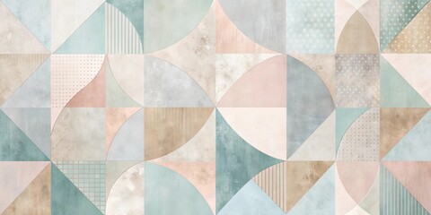 Fototapete - Abstract Geometric Pastel Tile Pattern Design with Subtle Textured Background