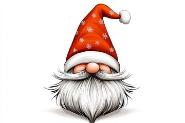 Poster - A conceptual design of a gnome hat and beard, represented with simple, clean shapes and vibrant red and white tones