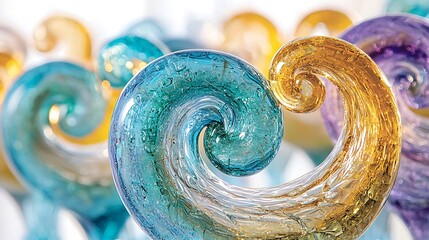 Wall Mural - Abstract Swirl Glass Art  Teal  Gold  Purple  Texture  Background