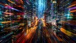 © ninakosh - Vibrant city lights create an illusion of speed in a bustling urban setting at night