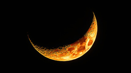 Poster - Enchanting atmosphere created by the illuminated golden crescent moon in the darkness