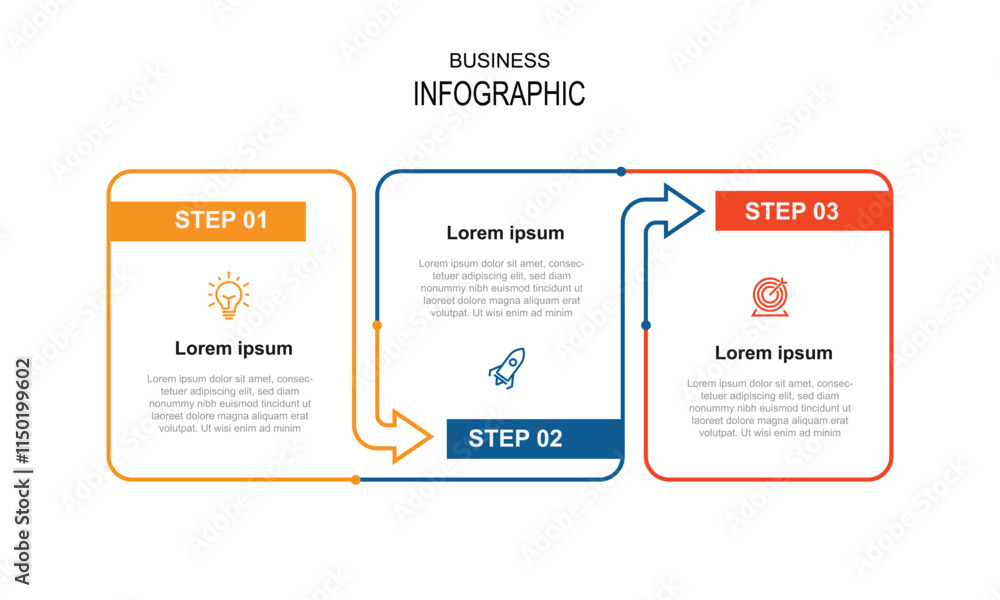 Three Process Inheading 3 step line process infographic template. Stock Vector | Adobe Stock