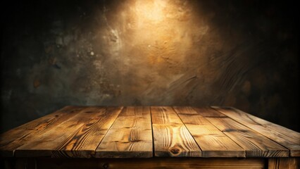 Aufkleber - Rustic Wooden Tabletop Against a Textured Dark Background, Ideal for Product Displays or Culinary Arrangements