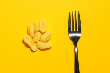 Leinwandbilder - A minimalist 2D design of gnocchi and a fork on a plain white background, accented with clean, bold lines