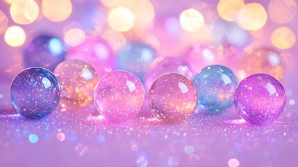 Wall Mural - Sparkling Glitter Balls  Pastel Pink Purple Bokeh Background