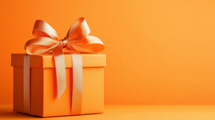 Wall Mural - vibrant orange gift box adorned with matching satin bow, perfect for celebrations