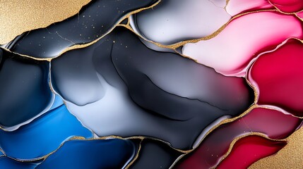 Wall Mural - abstract colorful marble background with fluid art style alcohol ink mix of black gold red and blue 