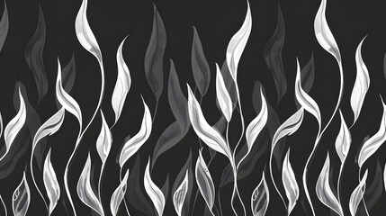 Wall Mural - Abstract grayscale artwork depicting stylized leaves on a dark background