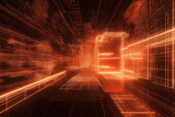Wall Mural - futuristic concept of a digital cityscape with a perspective view rendered with glowing wireframe li
