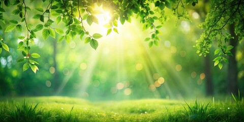 Aufkleber - Serene Springtime Meadow with Sunlight Streaming Through Lush Green Foliage