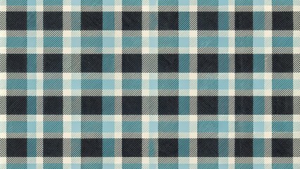 Leinwandbilder - Seamless Pattern of Blue and Black Plaid Fabric Texture with White Lines