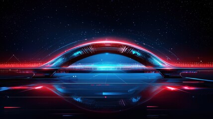 Wall Mural - futuristic bridge with neon lights against a cosmic backdrop.