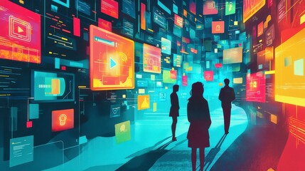 Fototapete - Digital safety awareness event virtual space featuring robust cybersecurity concepts tech environment futuristic viewpoint