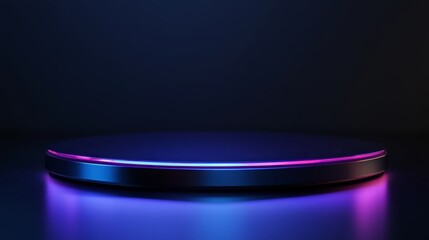 platform with vibrant purple and blue lighting ready for showcasing products or performances in a da