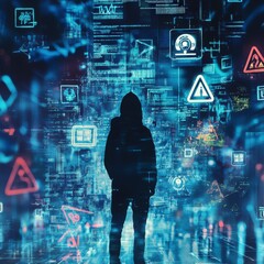 Aufkleber - Digital vigilance a person standing against cyber threats in a virtual environment conceptual art futuristic viewpoint