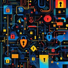 Leinwandbilder - Secure internet network illustration digital art cybersecurity abstract colorful design network security concept