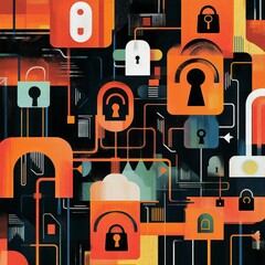 Leinwandbilder - Digital landscape graphic modern cybersecurity visualization of secure internet networks in abstract form