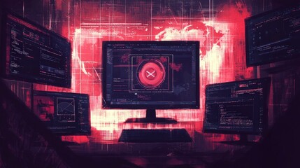 Fototapete - Securing the digital realm cybersecurity breach response for online platforms and digital art in dark environments