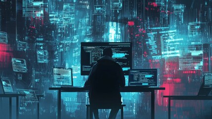 Poster - Cybersecurity awareness action online platform digital illustration virtual environment user viewpoint secure concept