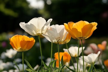 Wall Mural - Vibrant flowers in full bloom create a stunning display in the garden during springtime