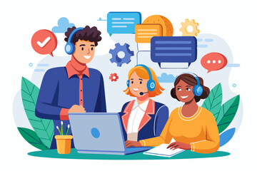 Wall Mural - This scene showcases a customer service representative resolving a customer issue, highlighting the problem-solving skills required for customer