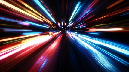 Fototapete - Vibrant Abstract Neon Light Trails Radiating in All Directions : Generative AI