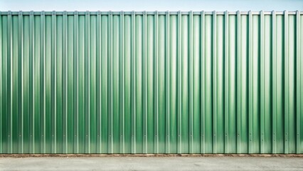 Leinwandbilder - Green corrugated metal fence against a clear sky