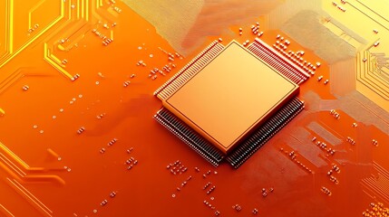 Leinwandbilder - Vibrant orange microchip structure showcasing high tech semiconductor innovation and circuit board design : Generative AI