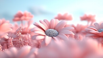 Canvas Print - Endless pink daisy field with soft petals swaying under gentle winds : Generative AI