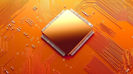 Leinwandbilder - Intricate orange semiconductor chipset depicting advanced technological hardware and electronic complexity : Generative AI