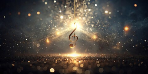 Poster - Glimmering Treble Clef Suspended in a Sparkling, Dark Ambiance