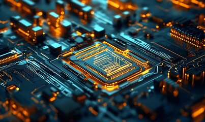Aufkleber - Innovative Circuit Board with Glowing Elements in Advanced Technology : Generative AI