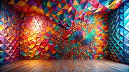 Leinwandbilder - Abstract Room with Vibrant Geometric Wall Art and Wooden Floor
