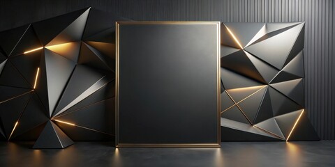 Aufkleber - Elegant Black and Gold Geometric Panel Mockup with Illuminated Accents