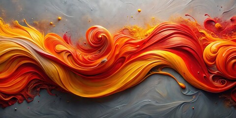 Aufkleber - Abstract Swirling Hues of Orange and Red Paint on a Gray Canvas