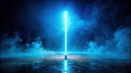 Aufkleber - Ethereal Blue Neon Light Illuminates a Smoky, Wet Surface
