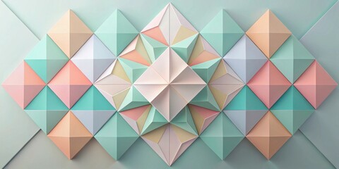 Poster - Abstract Pastel Geometric Wall Panel Design Featuring Interlocking Triangular and Square Shapes