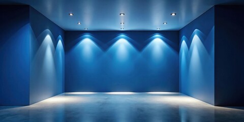 Aufkleber - Empty blue room with recessed lighting and polished concrete floor ideal for product display or presentation