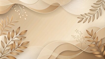 Poster - Elegant Abstract Background with Brown and Beige Floral Elements and Wavy Lines