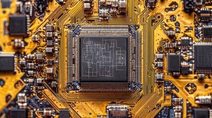 Poster - Intricate microchip design highlighting electronics technology lab macro photography close-up innovation and precision