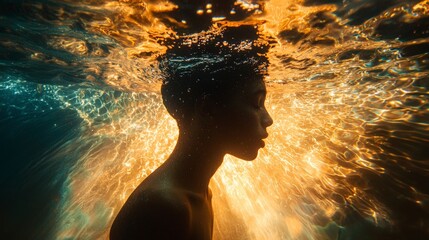 Aufkleber - Dynamic swimmer's silhouette underwater double exposure art vibrant environment artistic concept captivating viewpoint