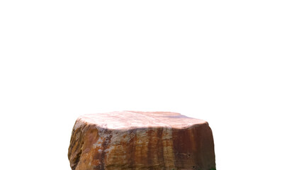 Stone podium, Beige mountain rock stand isolated on transparent background for product display presentation, png file