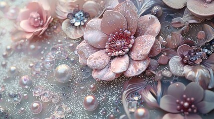 Poster - Surreal floral design featuring pearllike buttons artistic display macro photography dreamy atmosphere abstract concept