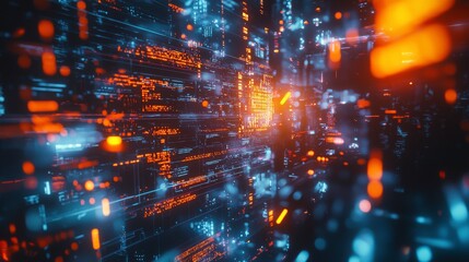Fototapete - Global connectivity through data flow digital environment abstract visualization modern technology futuristic viewpoint