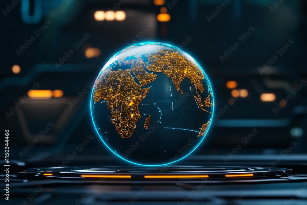 A high-tech holographic globe with animated data points and glowing ...