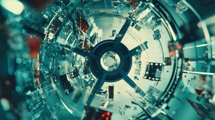 Aufkleber - Dynamic film reel scenes overlapping in a futuristic setting visual art digital environment aerial perspective