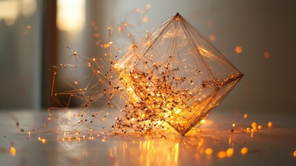 Aufkleber - Indoor abstract environment close-up of a crumbling geometric sculpture in slow motion artistic display