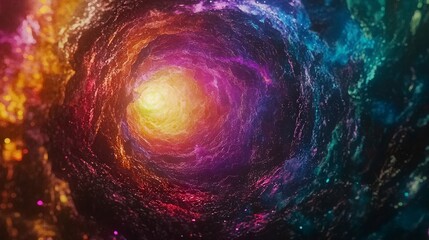 Poster - A swirling cosmic event in a glowing void abstract art colorful universe digital creation vibrant perspective