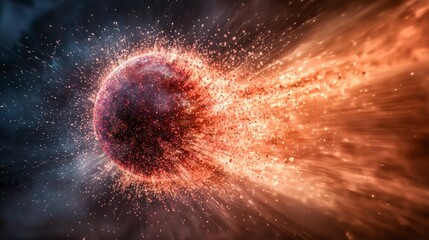Poster - Cosmic event pulsating orb disintegrating into particles outer space digital art abstract dynamic energy concept